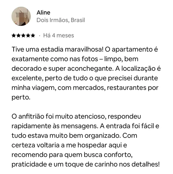 Avaliação de Aline, hóspede, no Airbnb