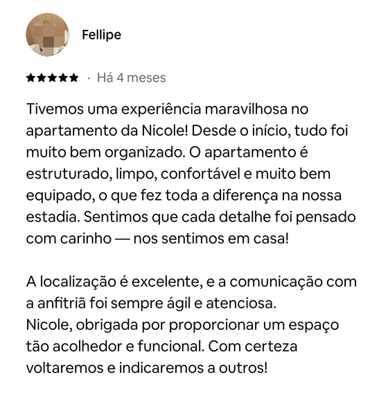 Avaliação de Fellipe, hóspede, no Airbnb