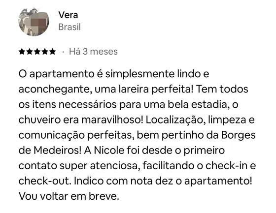 Avaliação de Vera, hóspede, no Airbnb