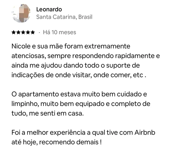 Avaliação de Leonardo, hóspede, no Airbnb
