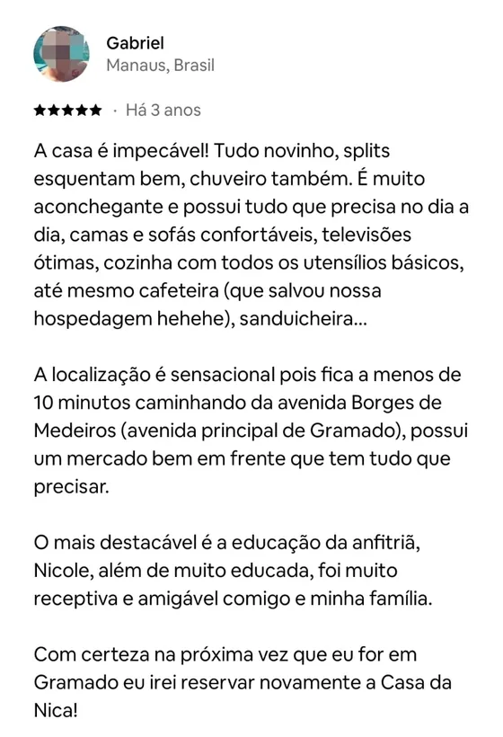Avaliação de Gabriel, hóspede, no Airbnb