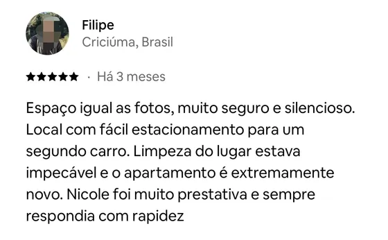 Avaliação de Filipe, hóspede, no Airbnb