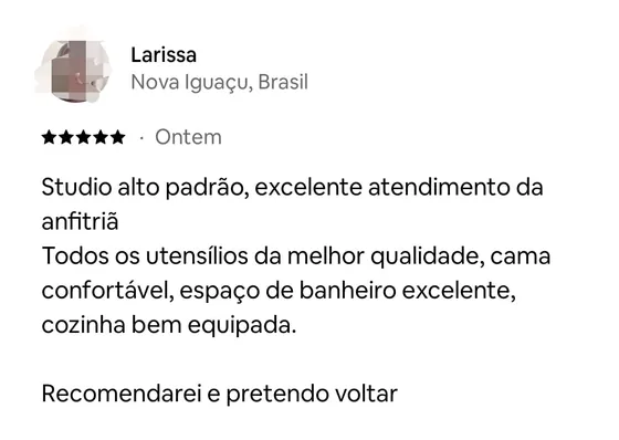 Avaliação de Larissa, hóspede, no Airbnb