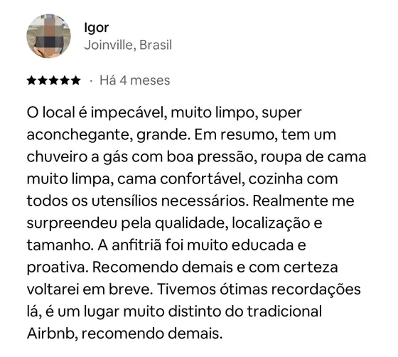 Avaliação de Igor, hóspede, no Airbnb