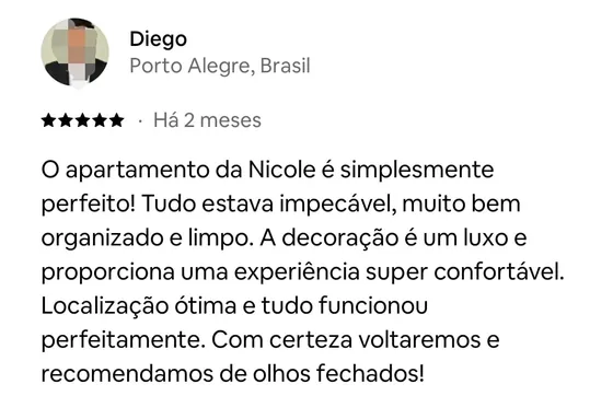 Avaliação de Diego, hóspede, no Airbnb