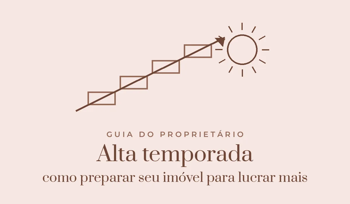 Ilustração da marca: degraus ascendentes e sol — alta temporada