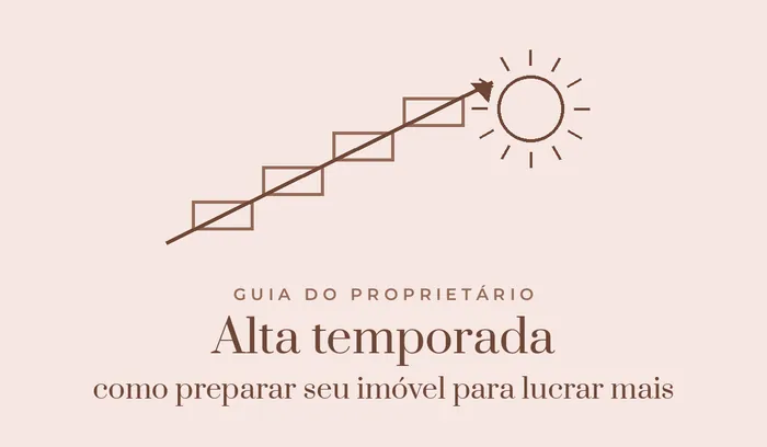 Ilustração da marca: degraus ascendentes e sol — alta temporada